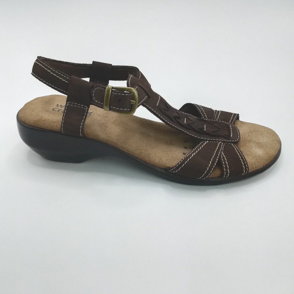 Walking Cradles Sandals Womens Shoes Ankle Strap Suede Brown T Strap Narrow 8.5N